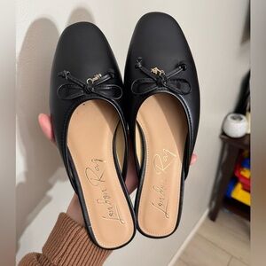 London Rag Black Bow Mules with Gold Heart Charm - Coquette Style - Size 10